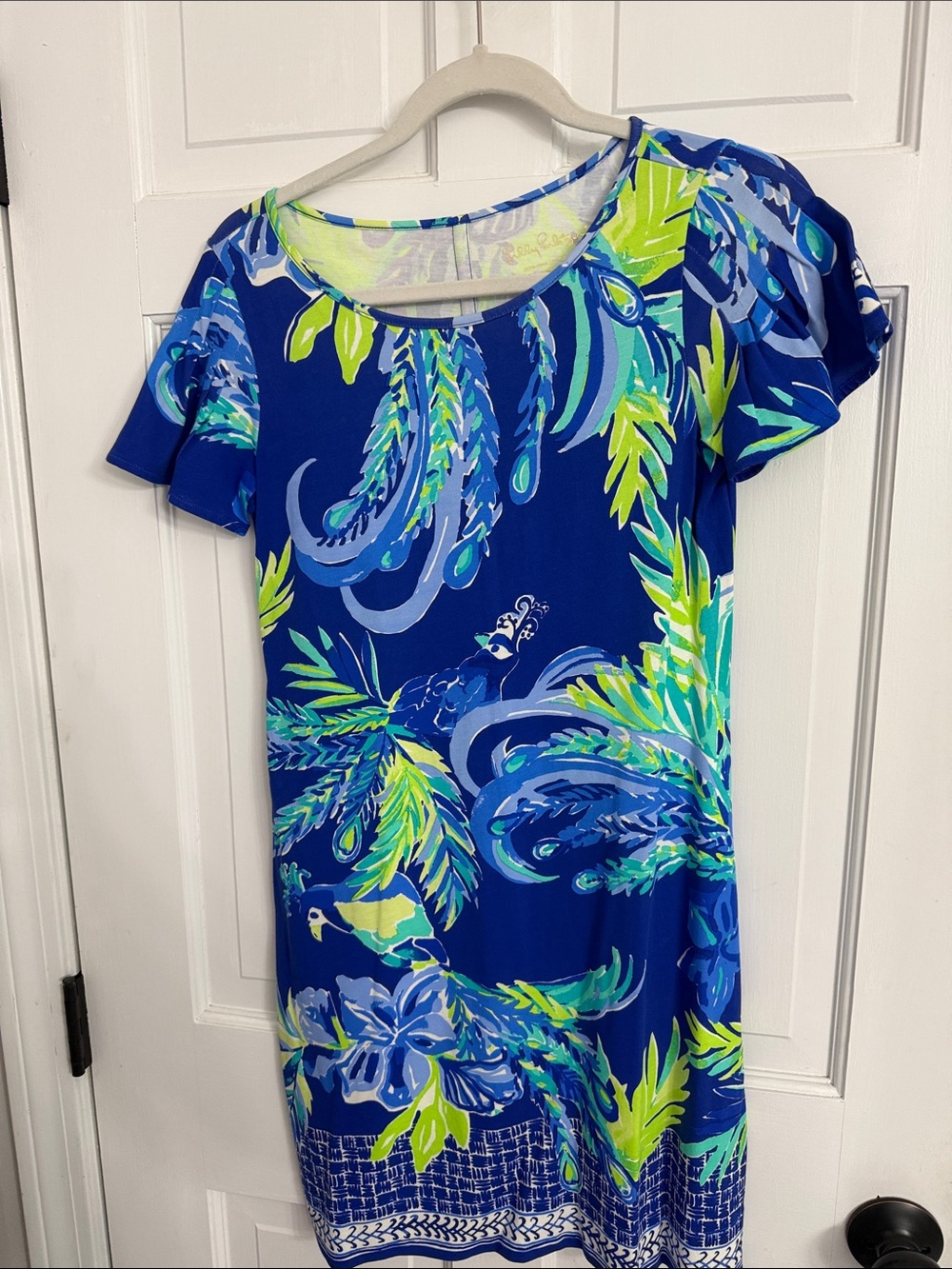 Lilly Pulitzer Blue Tropical Print Short Sleeve Dress with Lime & Aqua Accents